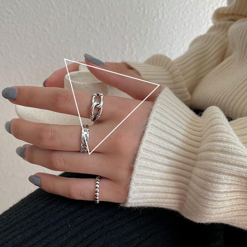 Ins Korean Unique Inspired S925 Silver Geometric Ring For Women With Charm Minimalist