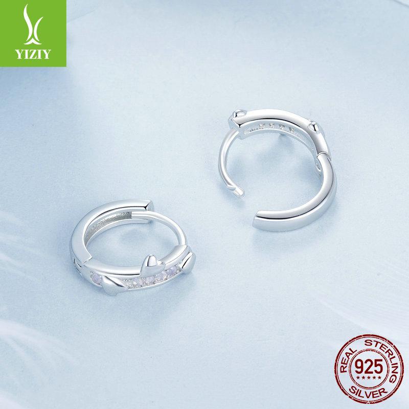 Simple Pink Love Ear Buckle Women, Romantic Girl Heart-Shaped S925 Sterling Silver Earrings Earrings