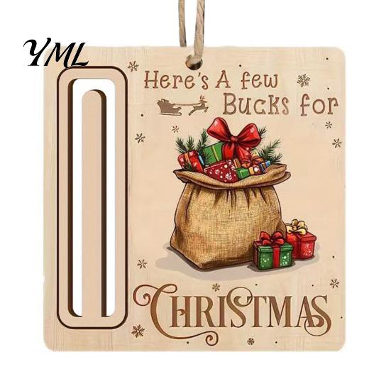 Personalized Cash Gift Tags Rustic Santa Reindeer Money Holder Ornament, Wooden Card Christmas Tree Wood Decorations Clip with Slot, Hanging
