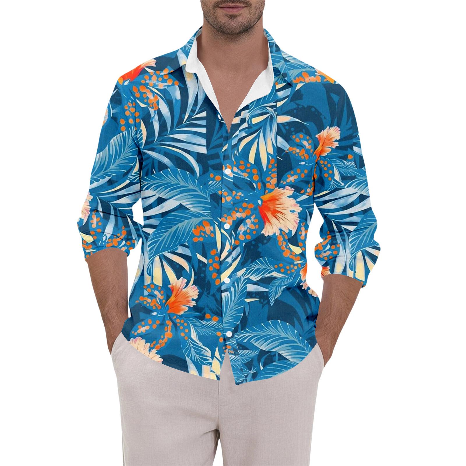 

Men s Hawaii Summer New Loose Long Sleeve Shirt Cardigan Beach Shirt XXL
