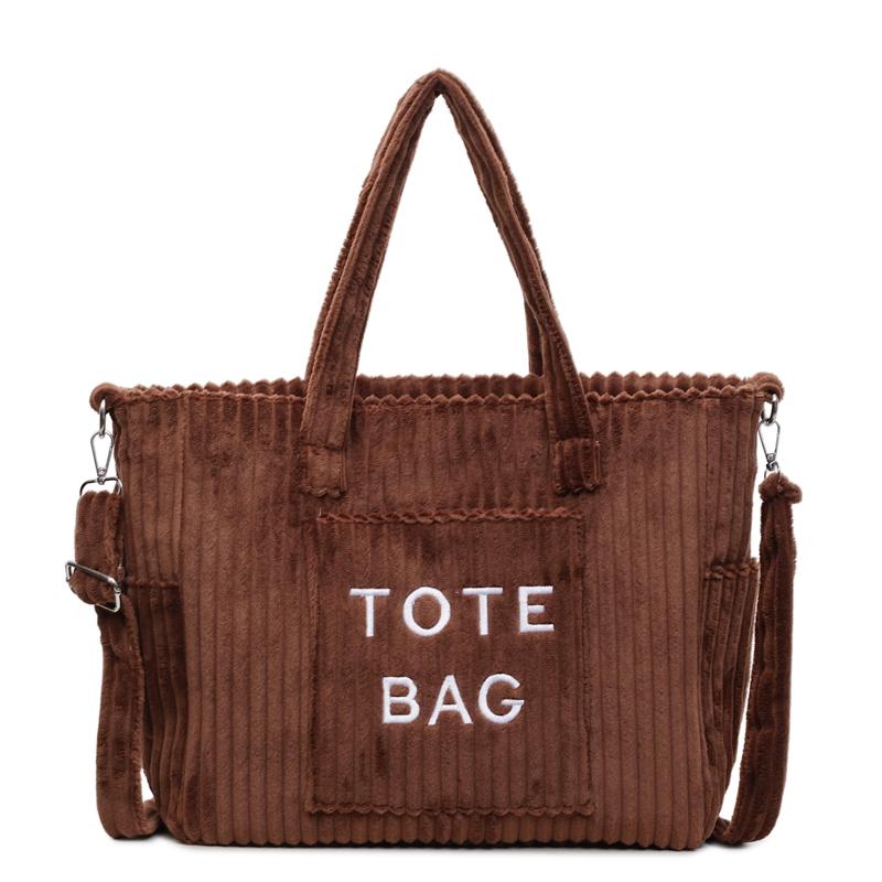

2026 New Versatile Fashi Bags Daily Commute Durable Versatile Shoulder Bags Corduroy Solid Color Zipper Simple Casual Tote кавовий