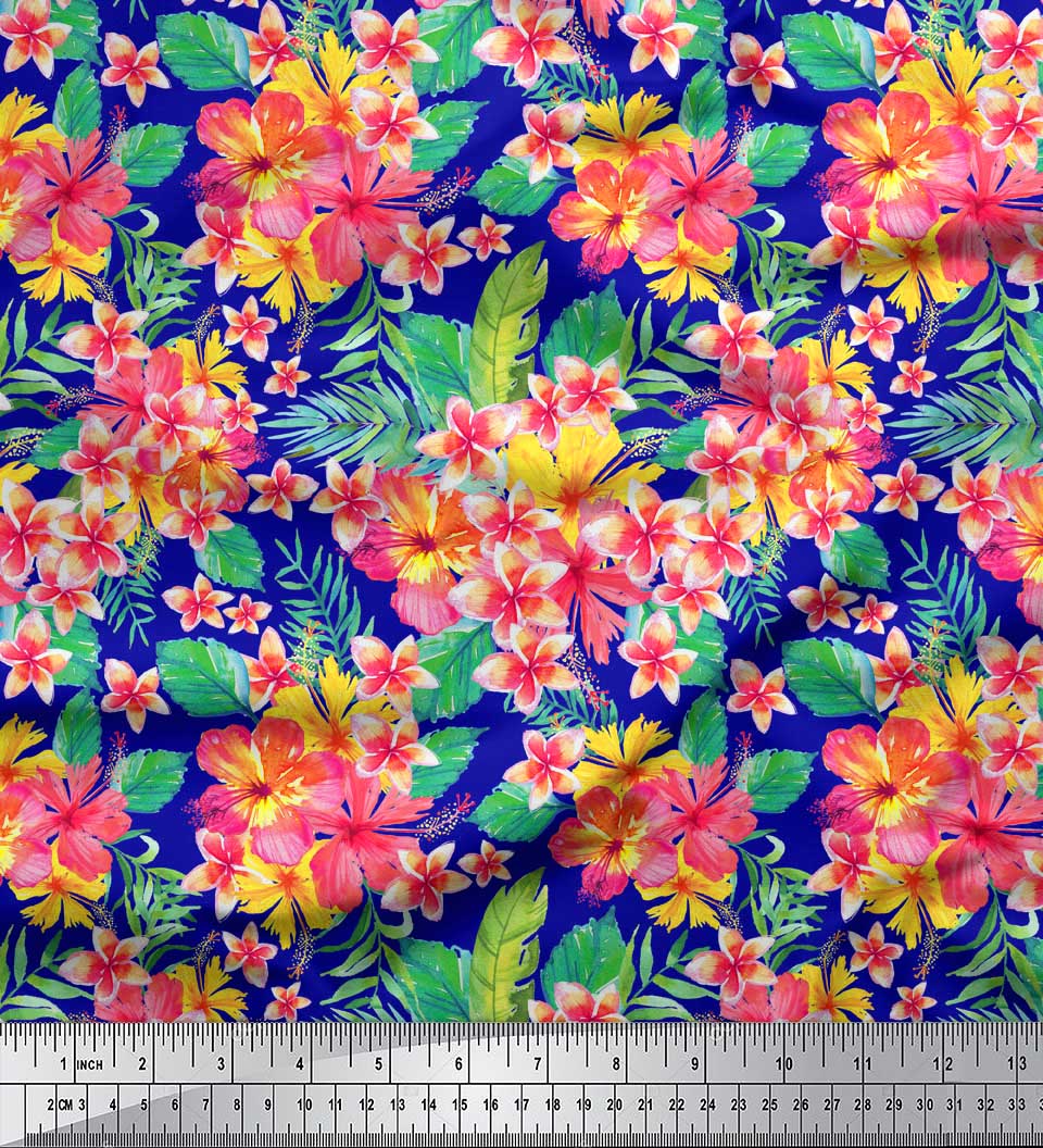 

Soimoi Black Poly Crepe Satin Fabric Plumeria & Floral Print Fabric By the Metre 42 Inch 42 Inch Wide - Poly Crepe синій