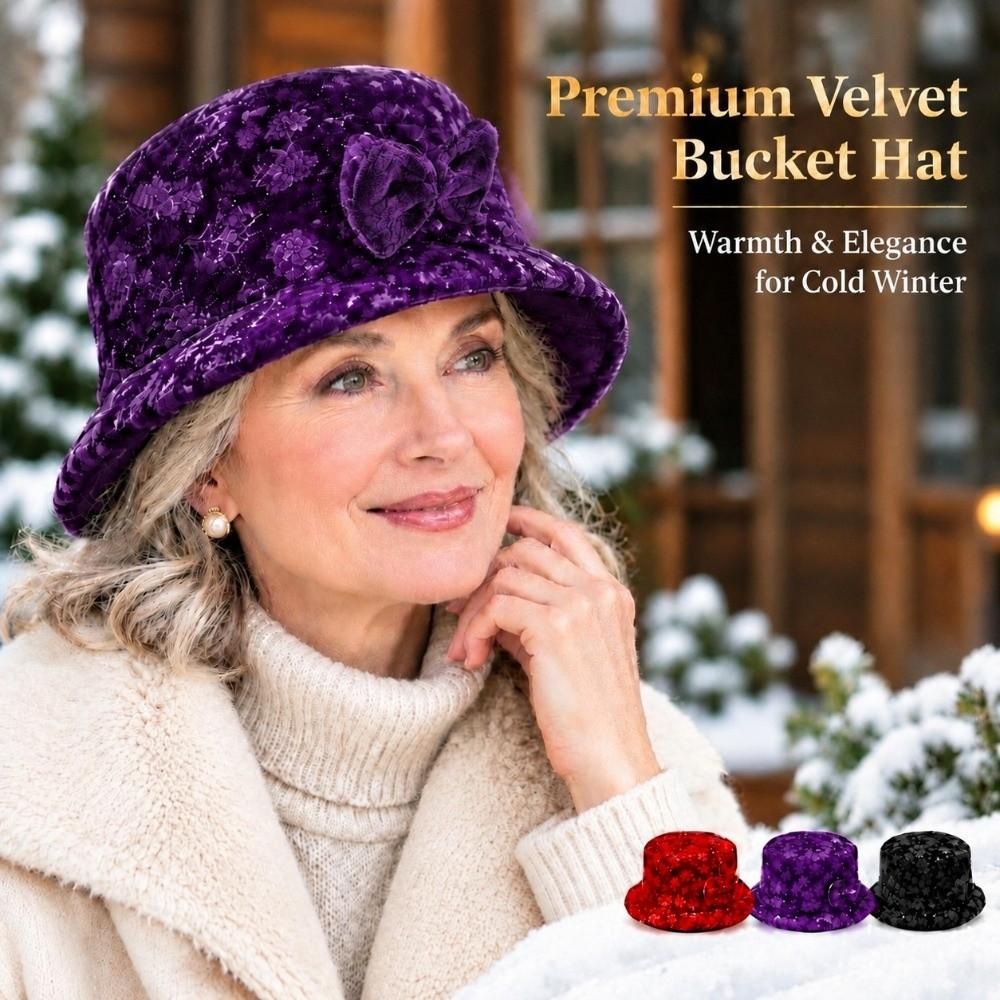 Fleece Lined Velvet Cap Thickened Winter Cap Classic Style Print Hat Daily Walk