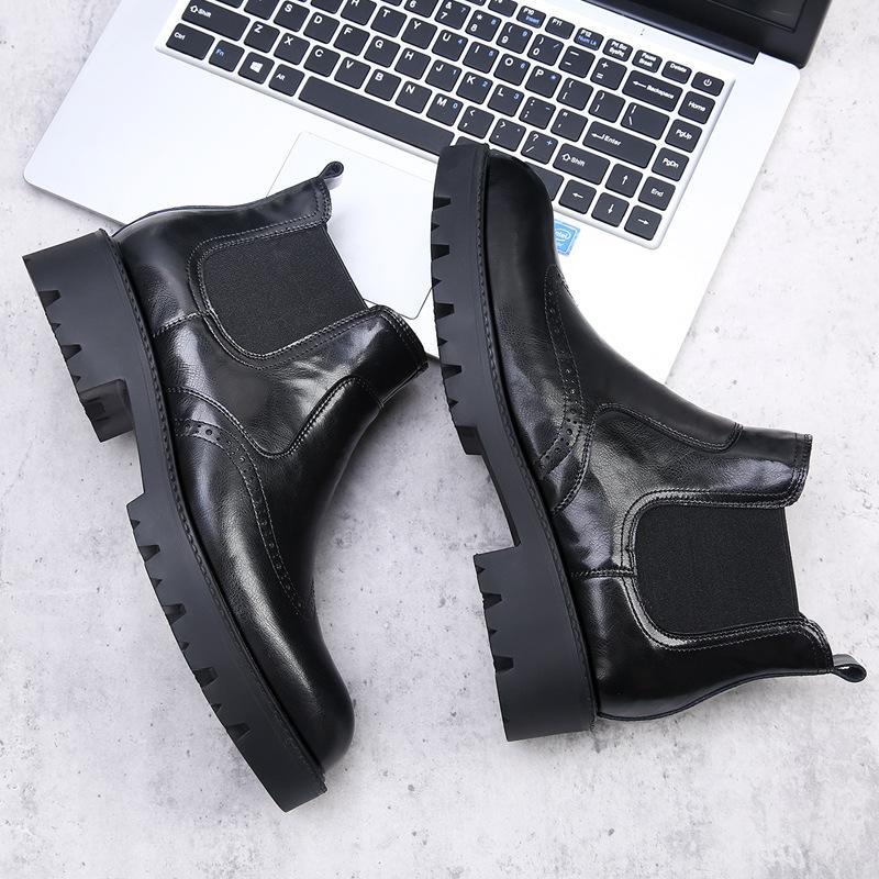 Fashion 2025 New Brock Carved Business Leather Boots for Men Fashion Casual Autumn Winter Ankle Boot Male Solid Color Platform Shoes Man