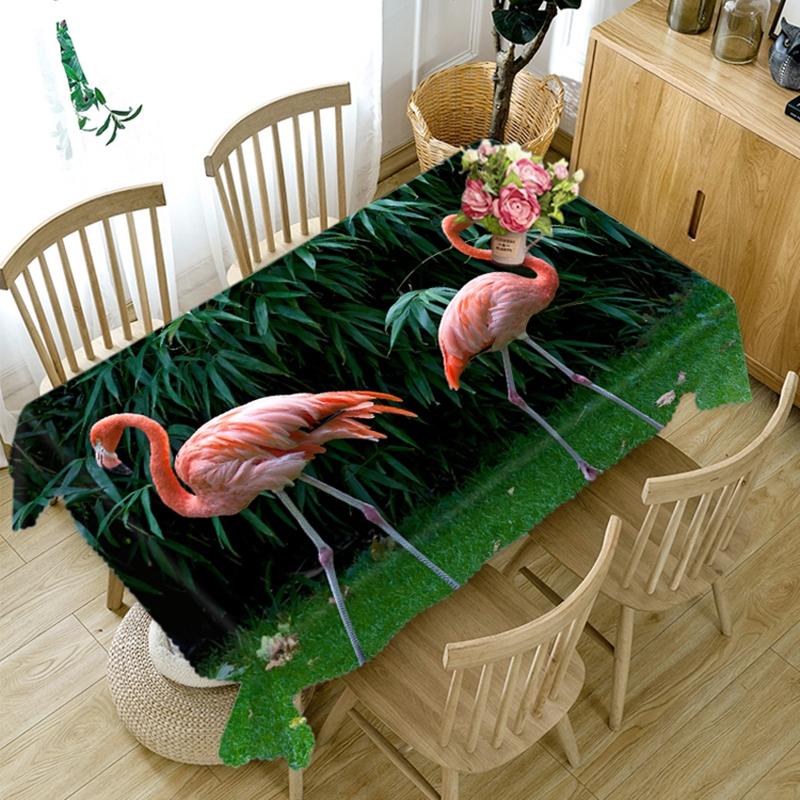 Colorful Floral Flamingo Tablecloth Thick Cotton Dustproof Rectangular Round Cloth For Wedding Picnic Party Decor