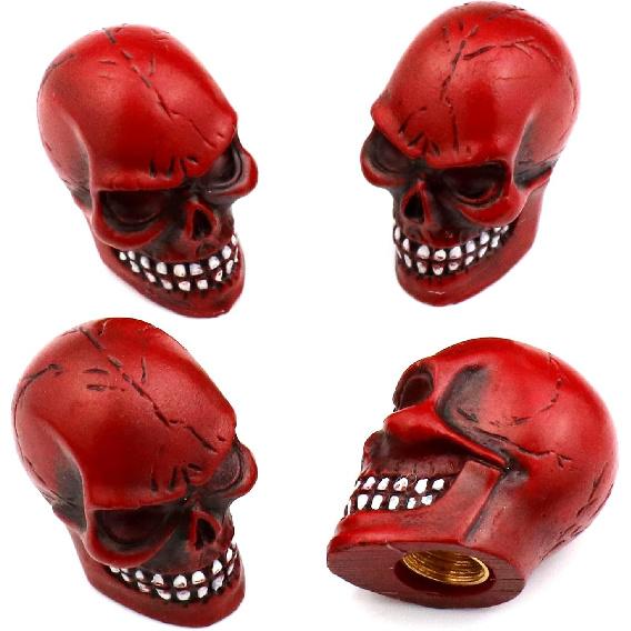 Cars Tires Valve Stem Caps Cover Dustproof Cool Skull Head Universal Fit Most of Cars SUV Bike Trucks Motorcycles 4 Pcs/Set (red)