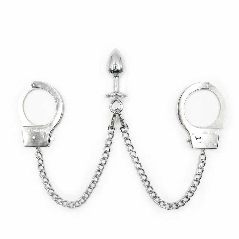 Metal Handcuffs Chain Anal Plug  Restraints Kink  Fetish Non Vibrating Butt Plugs
