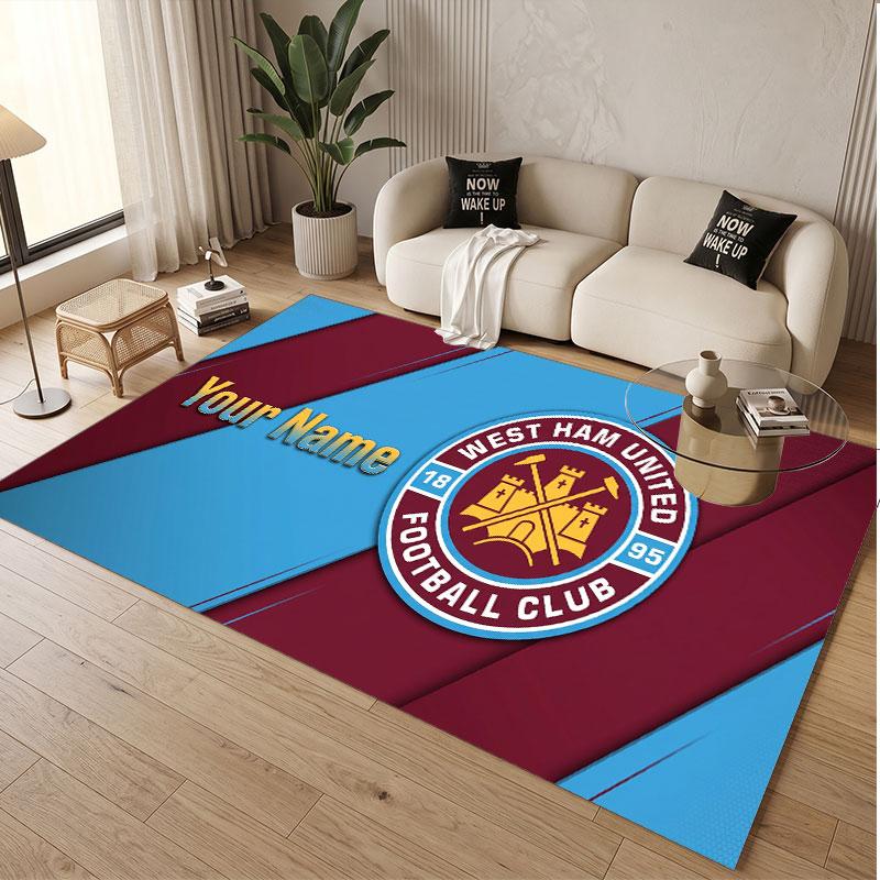 Benutzerdefinierter Teppich West Ham United Fußballmuster Druck Name Text Weicher Rutschfester Boden Teppich für Zuhause Innen Dekoration