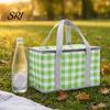 Plaid Picnic Basket Insulated Bag, Foldable Thermal Lunch for Outdoor, Heavy Waterproof Bag Duty Aluminum Foil Cooler Food, Camping Accessory