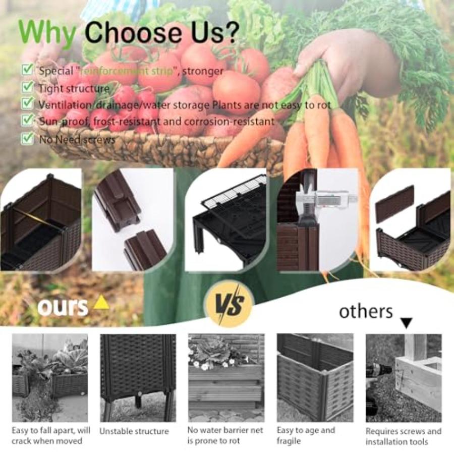 Outdoor Raised Garden Bed with Legs Planter Box for Vegetables/Herbs 47x15x19in Wooden Garden Box with Drain Outlet Easy Assemb