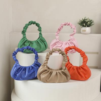 Women's Pleated Shoulder Crossbody PU Bag Sweet Color Outdoor Bag Celebrity Cloud Bag