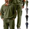 Men Corduroy Turn Down Collar Long Sleeve Sweatshirt And Long Cargo Pants Casual Two Piece Set