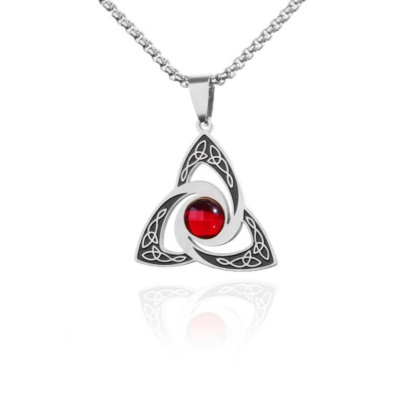 Silver Stainless Steel Witch Knot Pendant Necklace Celtic Knot Lucky Jewelry Christmas Gift for Friends Family