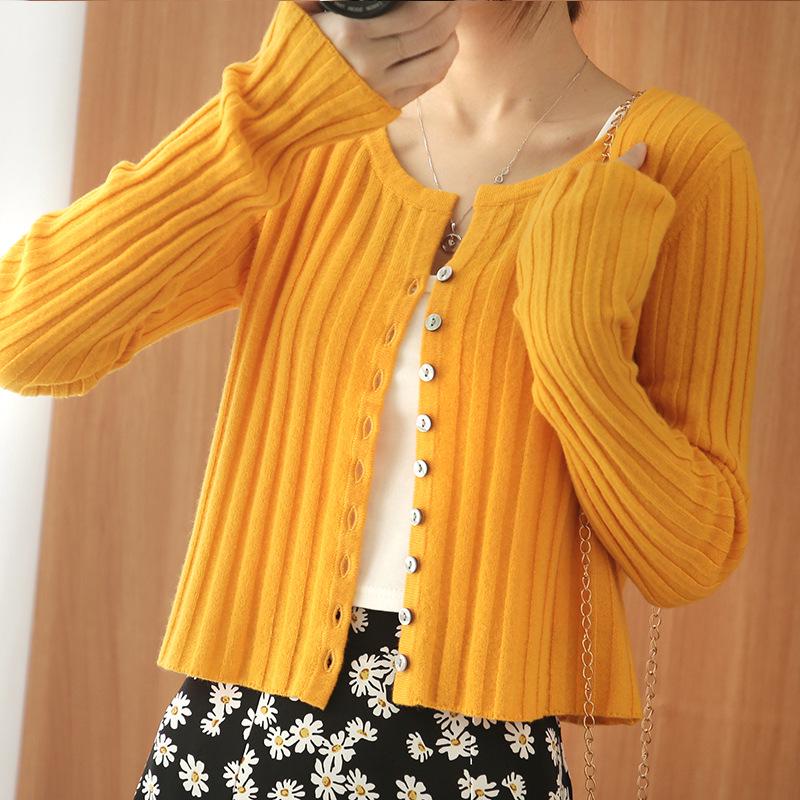 Women's Slimming Round Neck Knit Cardigan: Early Autumn Outerwear, Simple Inner Layer Jacket
