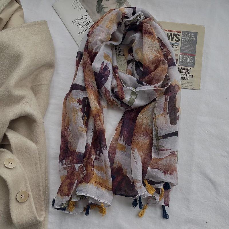 Spain Luxury Fashion Lovely Floral Tassel Viscose Shawl Scarf Lady Print Pashmina Stole Wrap Snood Bufandas Muslim Hijab