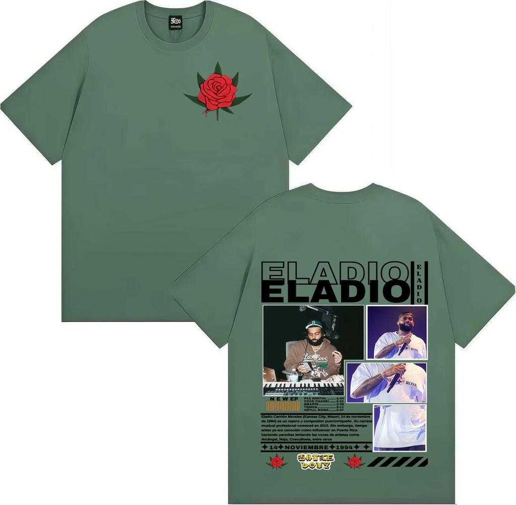 Rapper Eladio Carrion New Album 2025 Fashion Oversized Tshrit Men Pop Crewneck Double Sided Print Short Sleeve Tshrits Teenagers