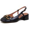 Retro French horse buckle soft leather bag head sandals women's summer middle heel soft sole comfortable square head rear empty thick heel single sh