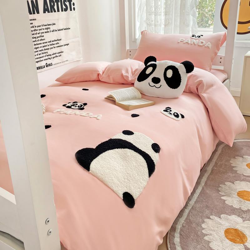 (Student Season) Three piece set of washed cotton embroidery plain color for students