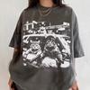 Vintage Gewaschen Gangster Katzen Grafik T-Shirt Damen Retro Print Tee Y2k Harajuku Streetwear Oversized Baumwolle Kurzarm Tops