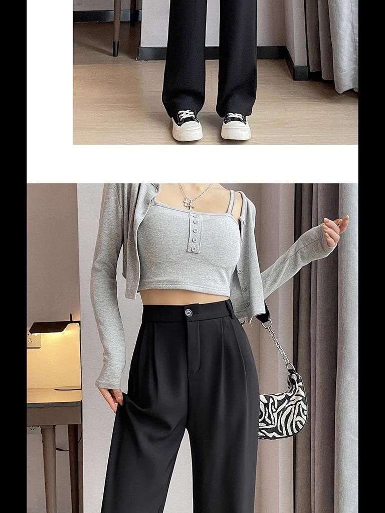 2024 Spring Women's High-Waist Wide-Leg Drape Suit Pants - Loose Casual Fit