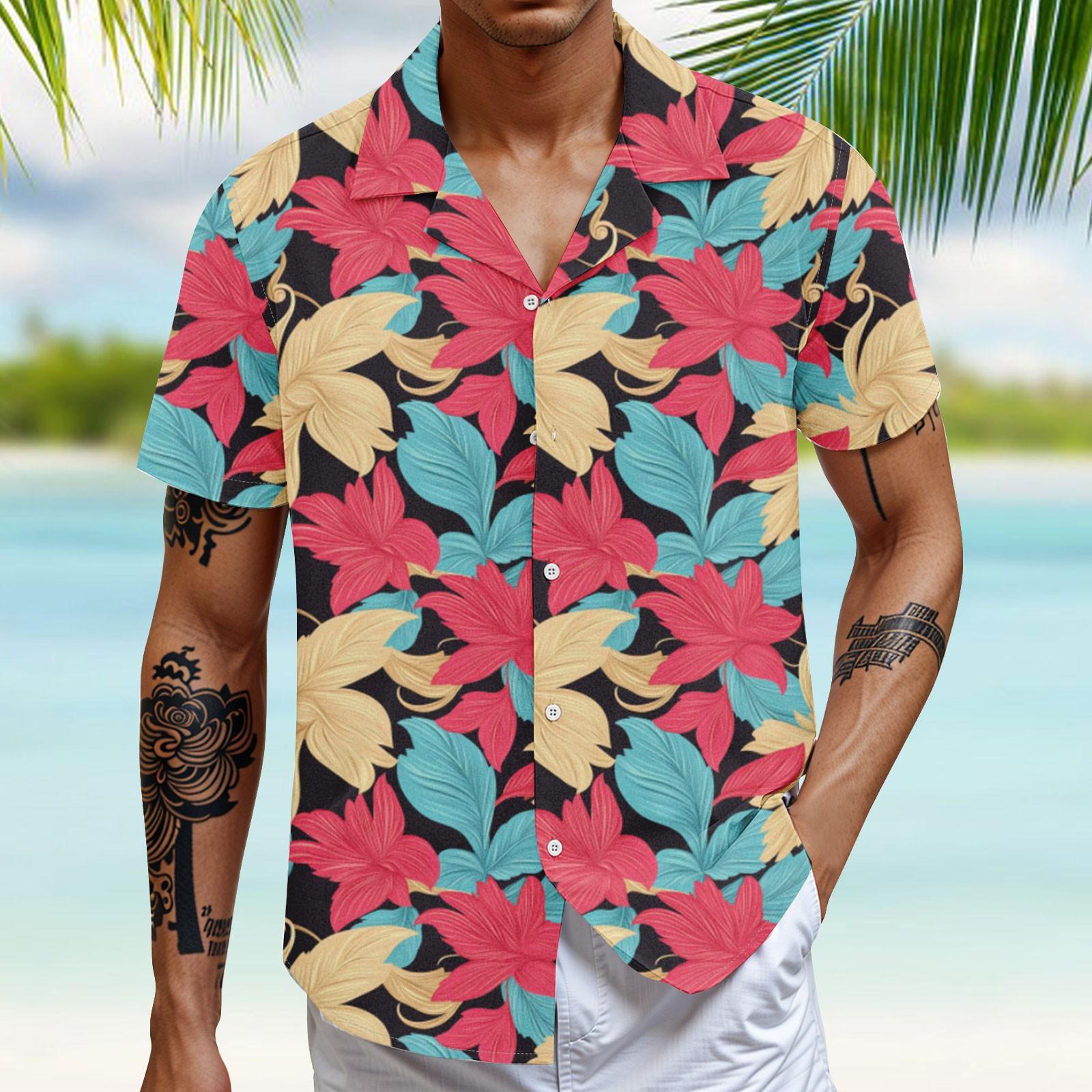 

Мужская повседневная свободная рубашка с короткими рукавами, модная рубашка с принтом, топ XXXXL красный