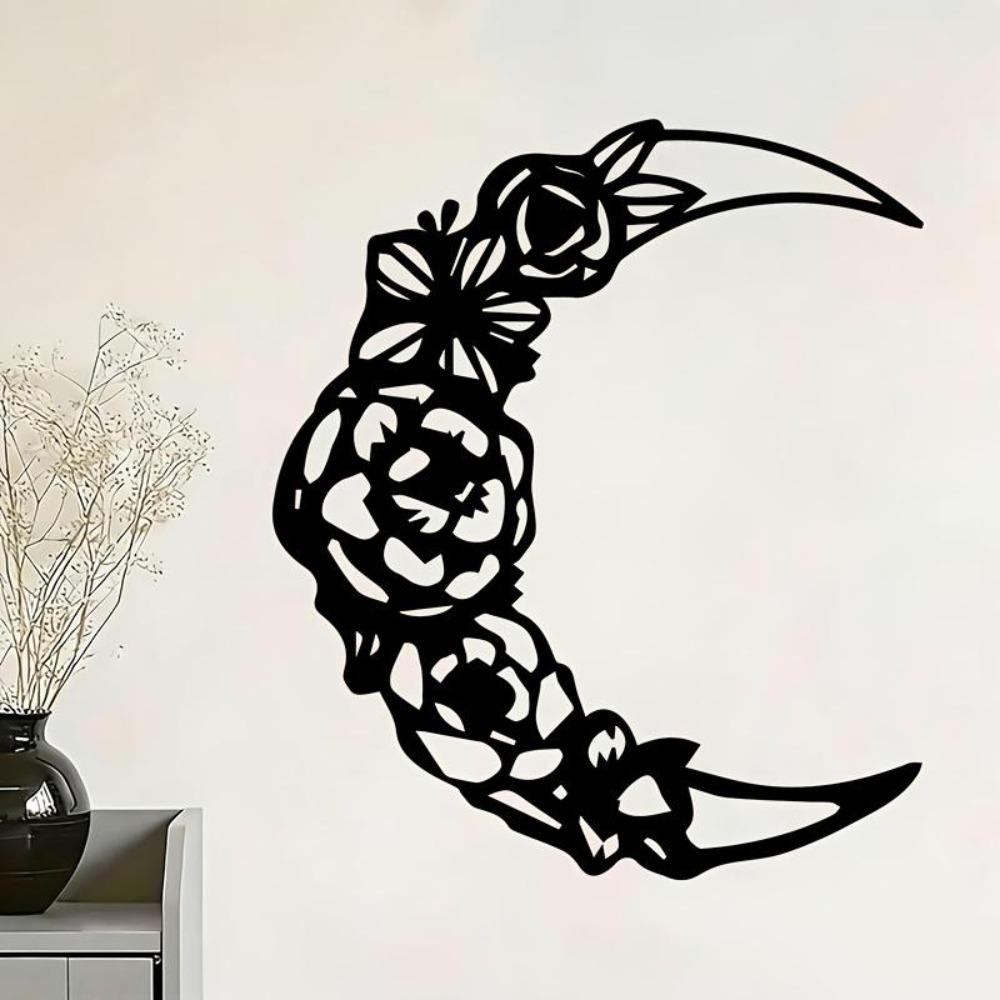 Wrought Iron Floral Crescent Moon Wall Decor, Rose Metal Sculpture, Artistic Craft for Wedding Anniversary Gift, Home Art Piece