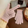 Jelly bean wool knitted gloves, winter women's thick fingers can be exposed to keep warm, five fingers cycling