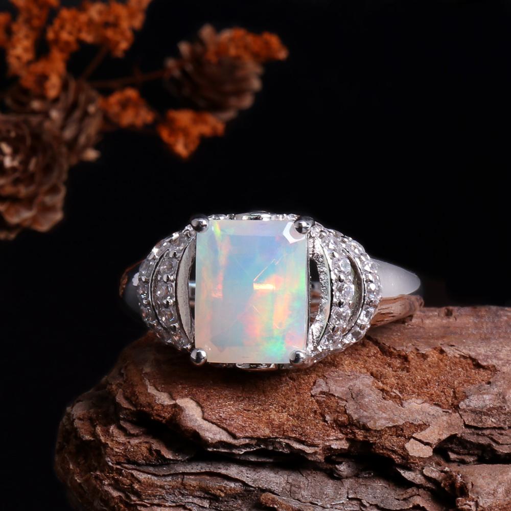 Natural Opal Ring 7*9mm Big Ethiopia Opal 925 Sterling Silver Fine Jewelry for Women Daily Wear Nice Gift