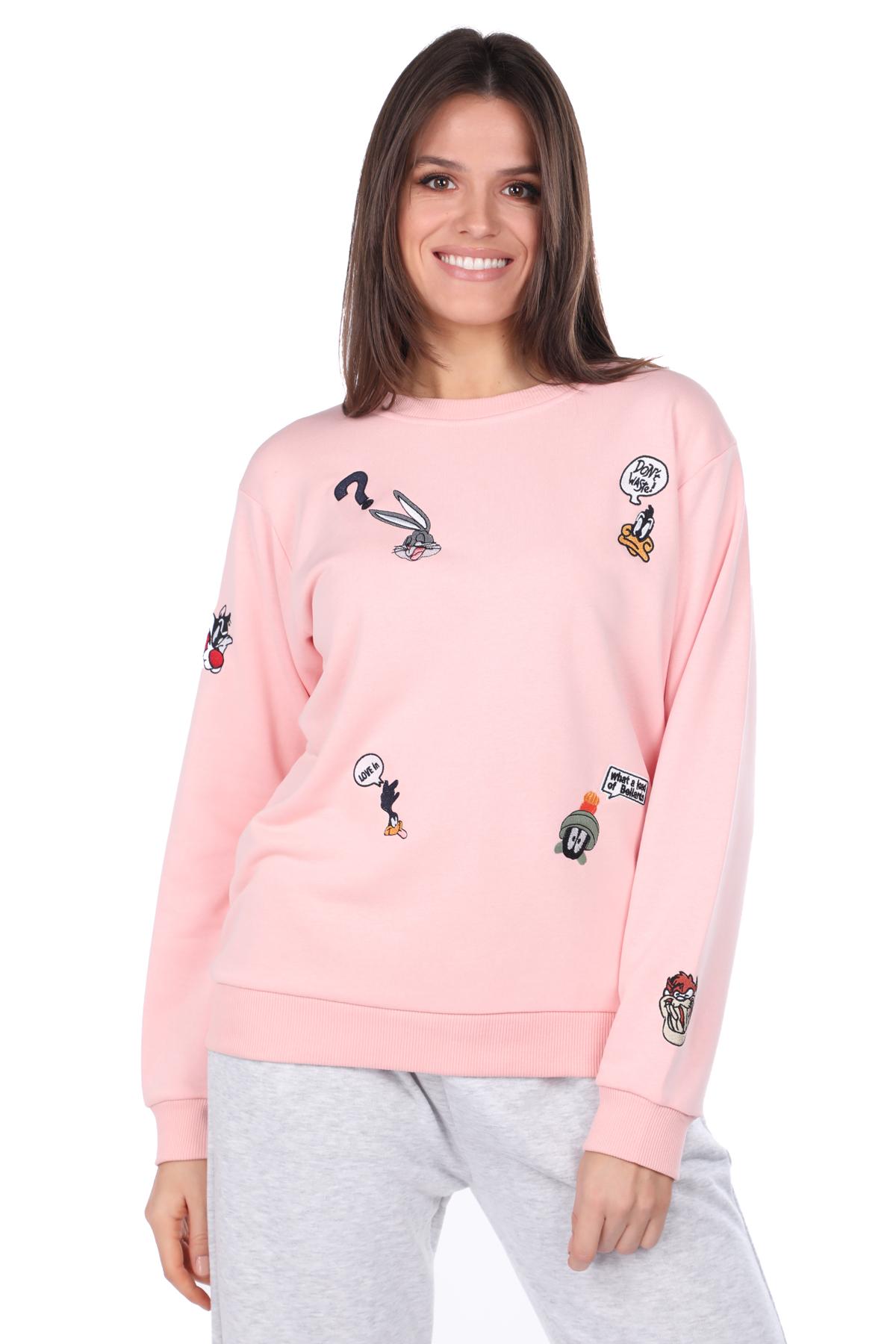 

Cartoon Character Embroidered Pink Women s Sweatshirt