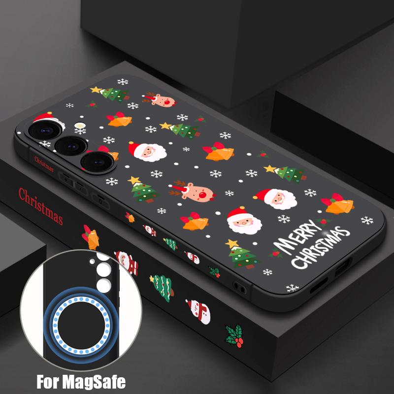 Christmas Santa Elk Magnetic Case For Samsung Galaxy S24 S23 Ultra S22 Plus S23 S21 FE For Magsafe Wireless Charge Lanyard Cover
