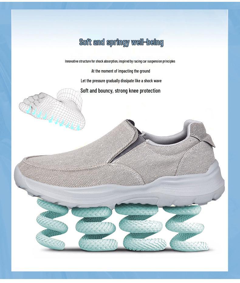 Men's Spring Slip-on Walking Shoes: Breathable Mesh, Lightweight, Large Size, Perfect for Middle-aged & Elderly Casual Wear.