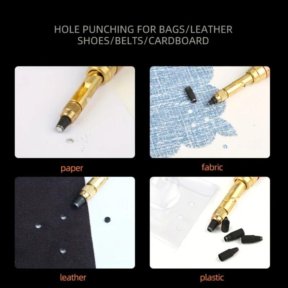 Wooden Handle Belt Hole Puncher 6 Tips Size Automatic Punching Tool Screw Punch  Wristband