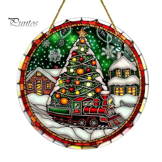 Artistic Decorative Sheets 2D Flat Acrylic Christmas Tree Pendant with Lanyard, Lightweight Lanyard Pendants Winter Snowscape Hanging Ornament