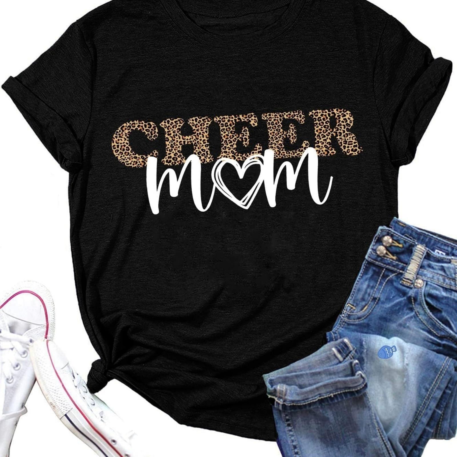 

Cheer Mom T-Shirt for Women Game Day Cheerleading Mom Funny Graphic Sports Season Top XXXXXL чорний