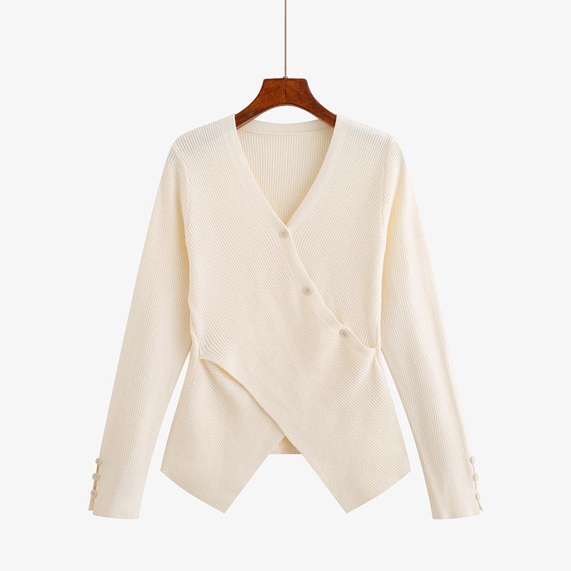 Winter 2025 Plus Size Women s V-neck Slimming Irregular Knit Sweater Top XL (60-75 kg) абрикосовый