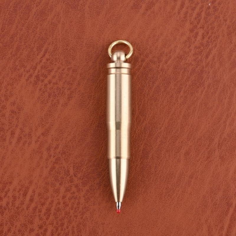 1PC Creative Brass Bullet Shape Portable Mini Rotatory Ballpoint Pen Signature Pen Multi-functional Car KeyChain Pendant