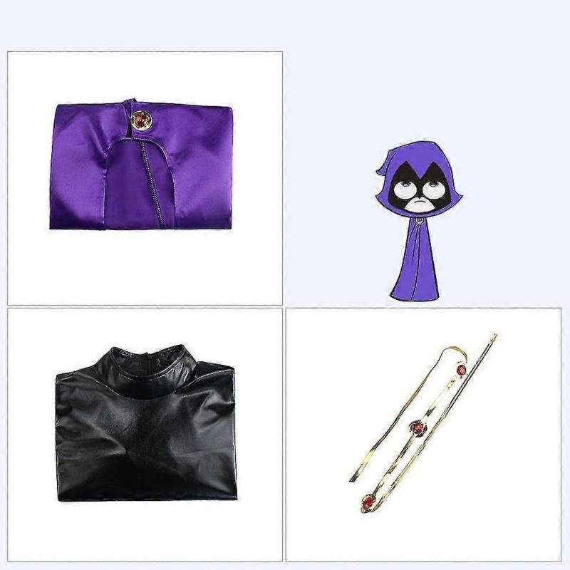 Raven Teen Titans Cosplay Costume Outfits For Women, Raven Bodysuit With Cape Belt Set Halloween Party Fancy Dress