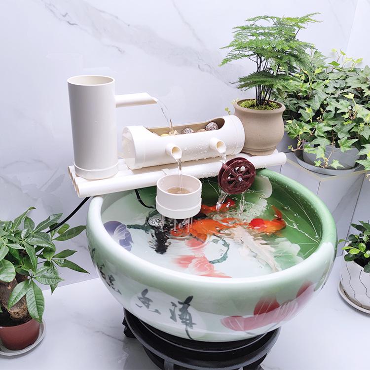 Runder Keramik-Fischtank-Wasserfallfilter & Sauerstoffpumpe Ornament