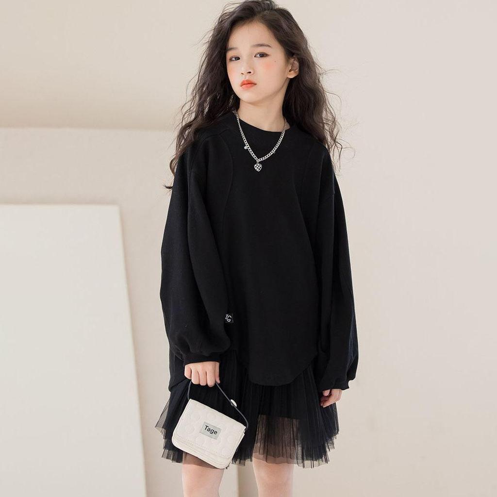 İlkbahar Sonbahar Kız Takımları 2 Parça Uzun Kollu Sweatshirtler ve Kolsuz Elbise Kız Çocuk Giyim