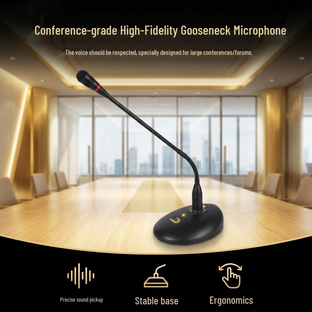 Wired Gooseneck 48V Phantom Condenser Desktop Microphone for Speech