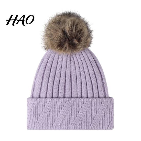 Elastic Slouchy Caps Winter Knitted Hat for Women, Cold Weather Fleece Lined with Pom Stylish Accessories Women Pom, Chunky Snow Hat, Soft Ribbed Knit
