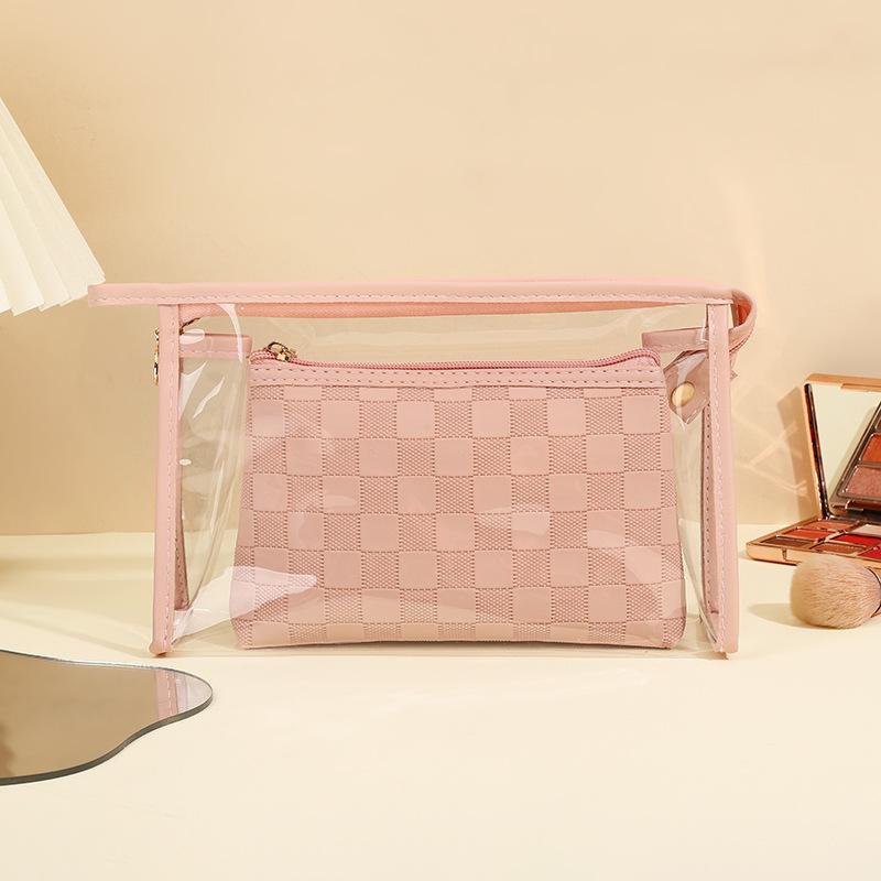 Simple checkerboard cosmetic bag women's high-end sense large-capacity storage bag waterproof portable travel toilet bag