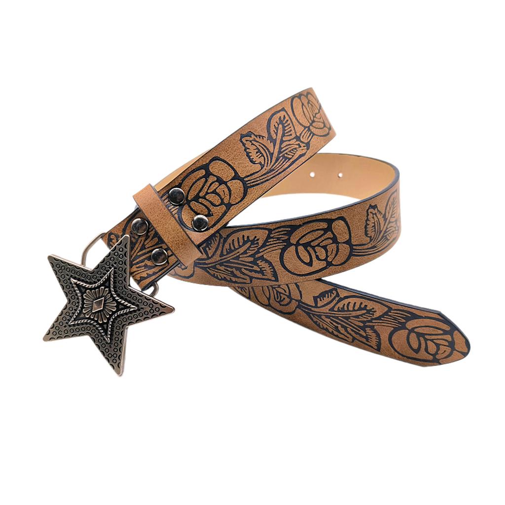 Creative PU Leather Waist Belt Adjustable Length Star Buckle Belt Girl Women Decorative Waist Belt for Coat Skirts Jeans