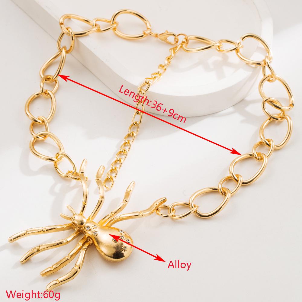 Trendy Spider Rhinestone Jewelry Set: Earrings, Necklace, Brooch, Ring