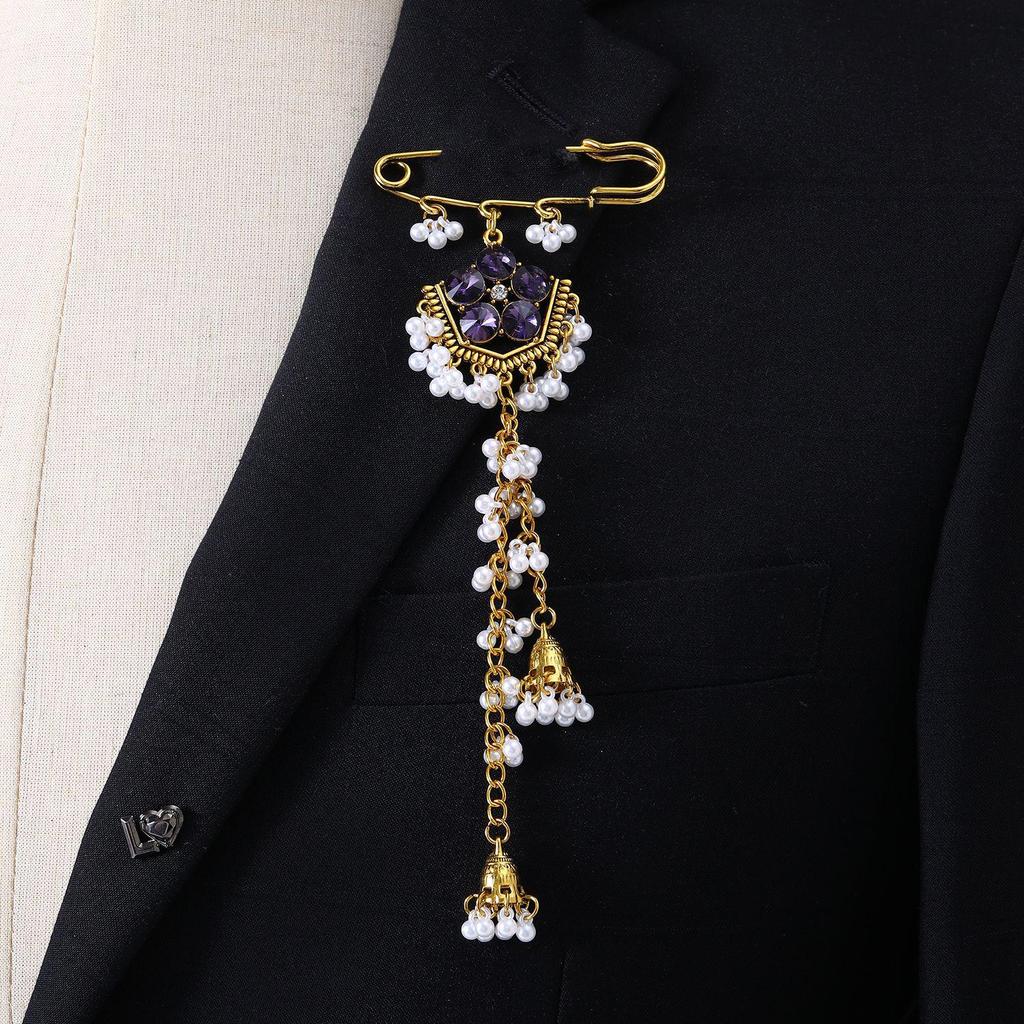 Bohemian Rhinestone Flower Tassel Brooch for Women - Exotic Style Suit Coat Pin