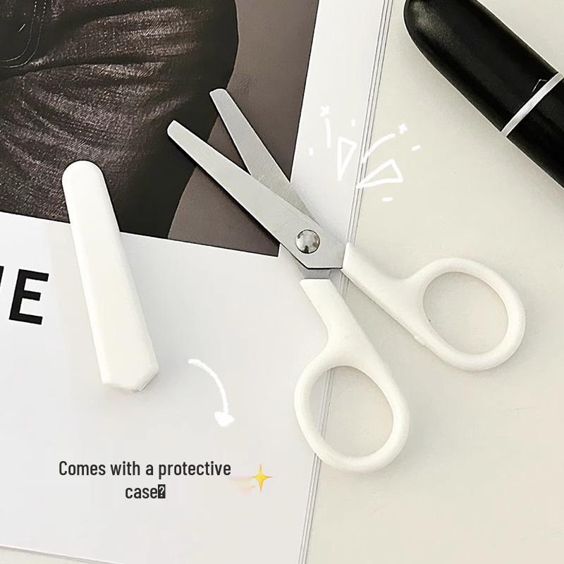 Muji-Style Portable White Utility Scissors with Sheath - Compact, Handmade Paper Cutter for Office Safety.