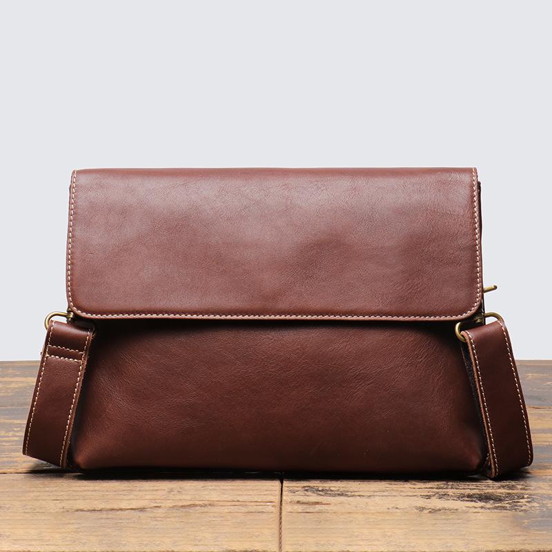 

Unisex Retro Genuine Leather Crossbody & iPad Bag - Handmade Crazy Horse Cowhide Clutch кофейный