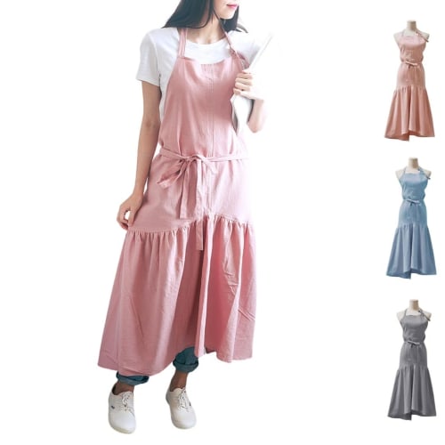 

LINAXYZ Платье-фартук «Русалка», Хлопок и лен, Легкий, Скандинавский стиль, Расклешенный, Лента, Регулируемый, Длинный, Высокий, «Рыбий хвост», 2 способа ношения, Идеально для кафе,