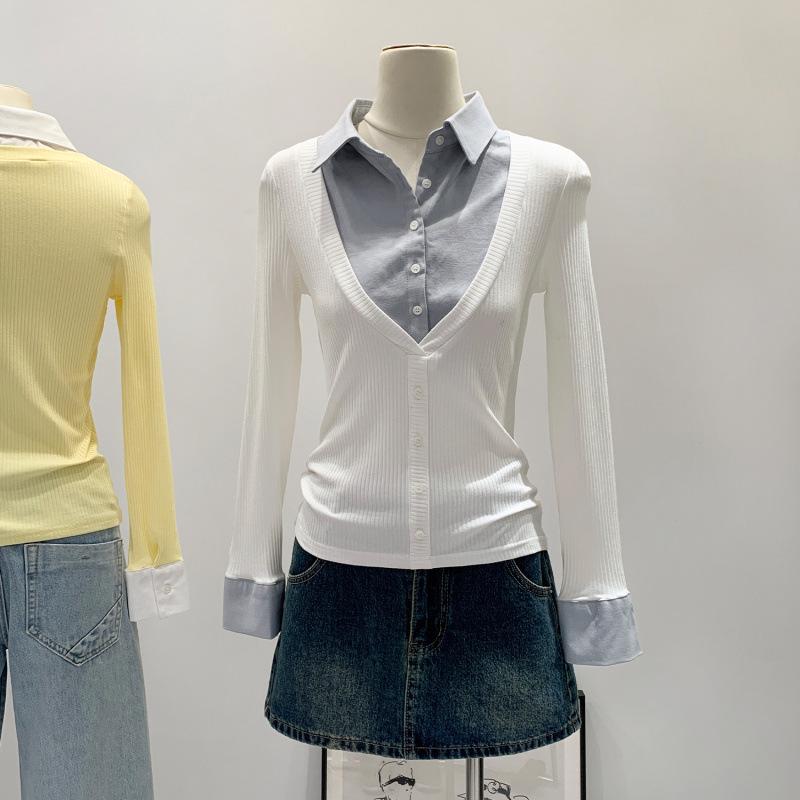 Women s Winter 2025 Stylish Patchwork Lapel Shirt - Design-Focused Fake Two-Piece Small белый