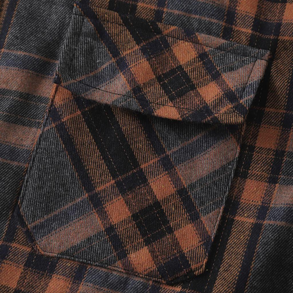 Men's Casual Fashion Plaid Printing Loose Lapel Long Sleeve Shirt Tops Blouse